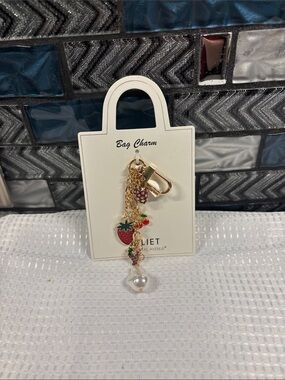Gold Strawberry & Pearl Bag Charm Keychain - Unbranded Juliet